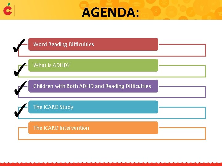 AGENDA: ✓ ✓ Word Reading Difficulties What is ADHD? Children with Both ADHD and