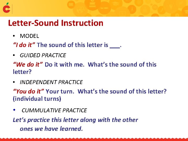 Letter-Sound Instruction • MODEL “I do it” The sound of this letter is ___.