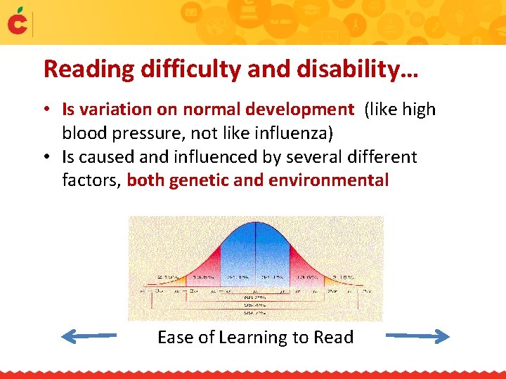  Reading difficulty and disability… • Is variation on normal development (like high blood