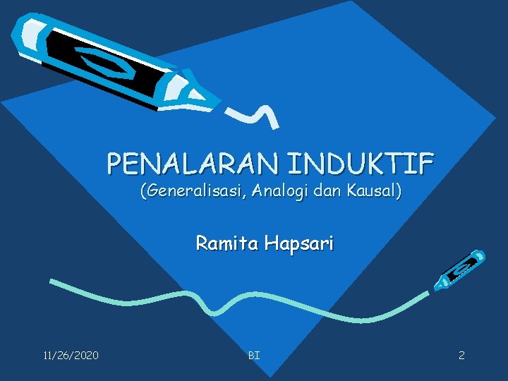 PENALARAN INDUKTIF (Generalisasi, Analogi dan Kausal) Ramita Hapsari 11/26/2020 BI 2 