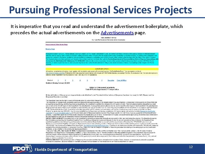 Pursuing Professional Services Projects It is imperative that you read and understand the advertisement