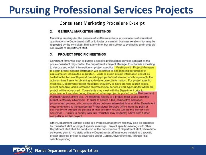 Pursuing Professional Services Projects Consultant Marketing Procedure Excerpt Florida Department of Transportation 18 