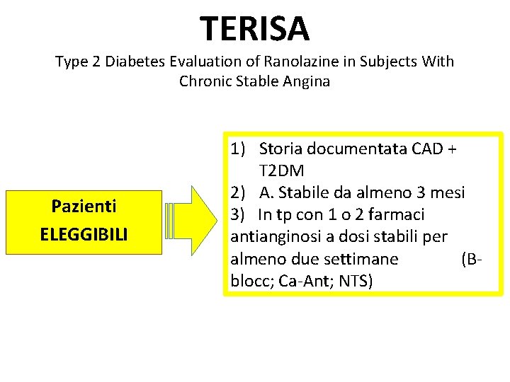 TERISA Type 2 Diabetes Evaluation of Ranolazine in Subjects With Chronic Stable Angina Pazienti