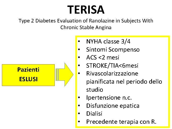 TERISA Type 2 Diabetes Evaluation of Ranolazine in Subjects With Chronic Stable Angina Pazienti