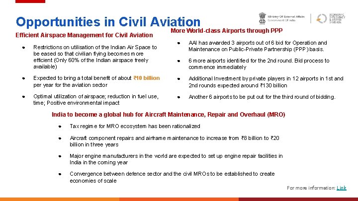 Opportunities in Civil Aviation More World-class Airports through PPP Efficient Airspace Management for Civil