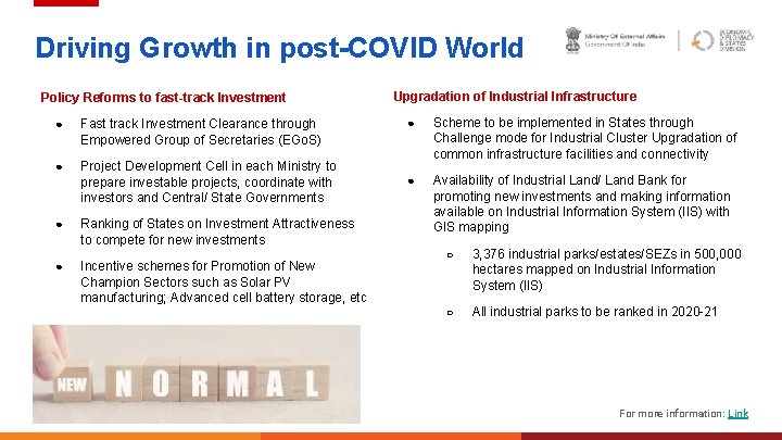 Driving Growth in post-COVID World Policy Reforms to fast-track Investment ● Fast track Investment