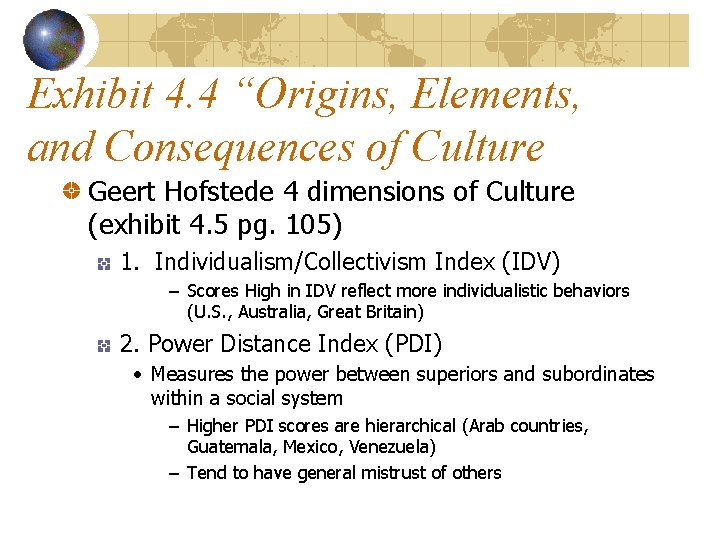 Exhibit 4. 4 “Origins, Elements, and Consequences of Culture Geert Hofstede 4 dimensions of