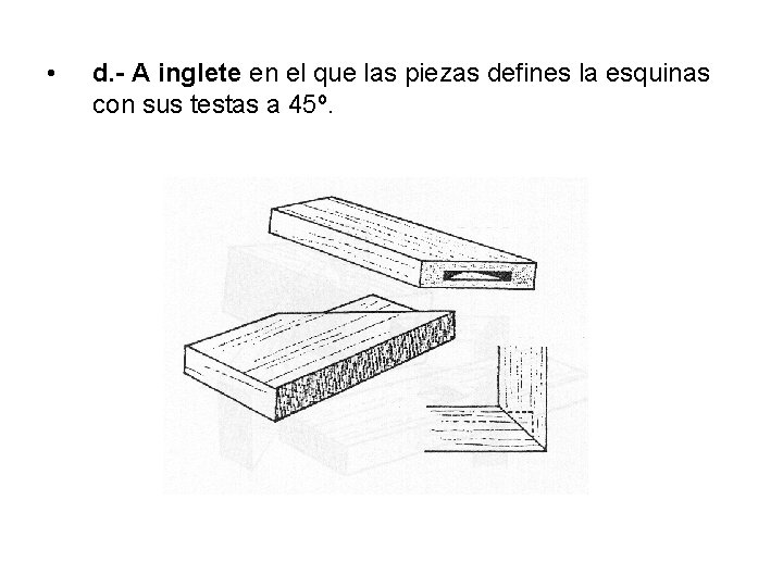  • d. - A inglete en el que las piezas defines la esquinas