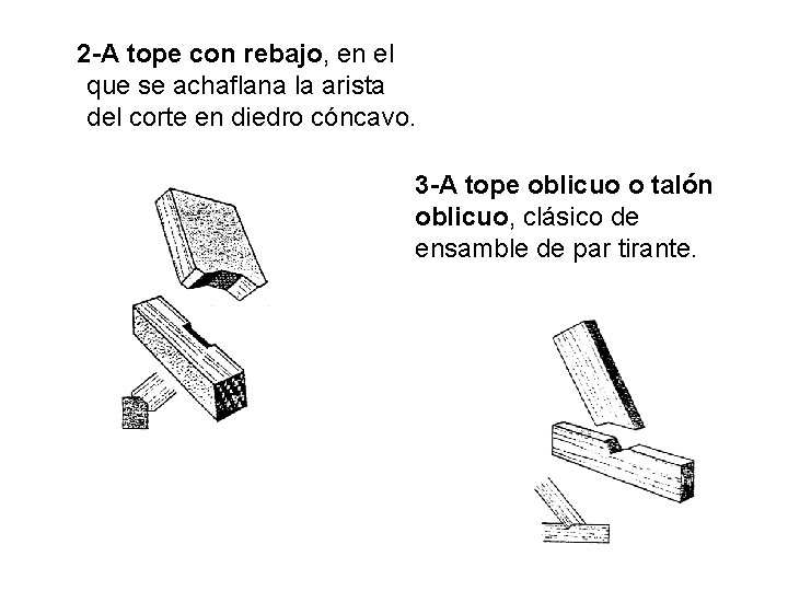 2 -A tope con rebajo, en el que se achaflana la arista del corte
