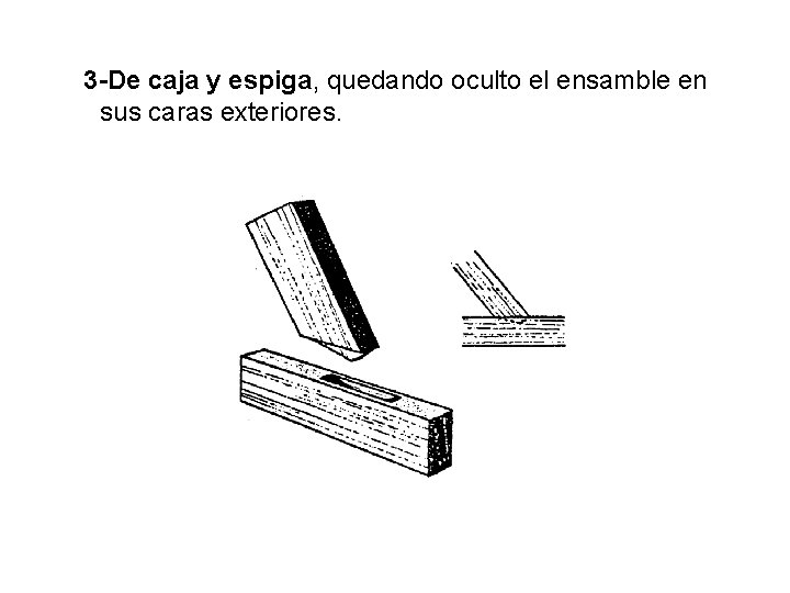 3 -De caja y espiga, quedando oculto el ensamble en sus caras exteriores. 