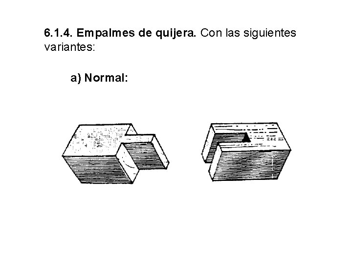 6. 1. 4. Empalmes de quijera. Con las siguientes variantes: a) Normal: 