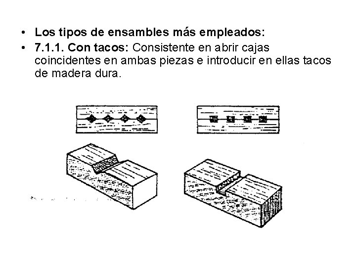  • Los tipos de ensambles más empleados: • 7. 1. 1. Con tacos: