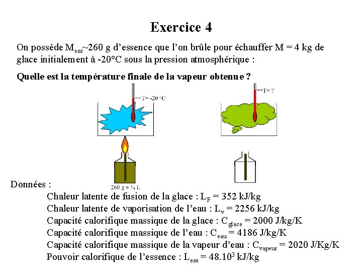 Exercice 4 On possède Mess~260 g d’essence que l’on brûle pour échauffer M =