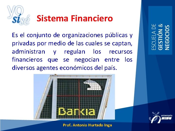 Sistema Financiero Es el conjunto de organizaciones públicas y privadas por medio de las