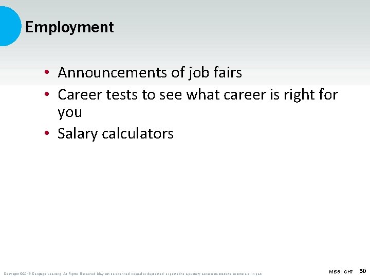 Employment • Announcements of job fairs • Career tests to see what career is