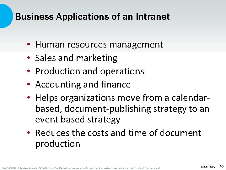 Business Applications of an Intranet Human resources management Sales and marketing Production and operations