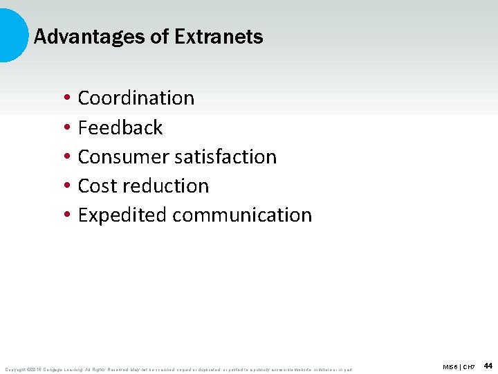 Advantages of Extranets • • • Coordination Feedback Consumer satisfaction Cost reduction Expedited communication