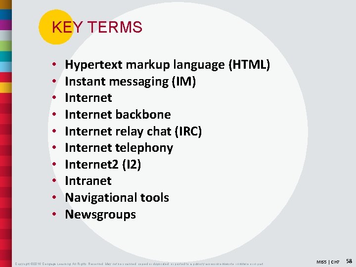 KEY TERMS • • • Hypertext markup language (HTML) Instant messaging (IM) Internet backbone