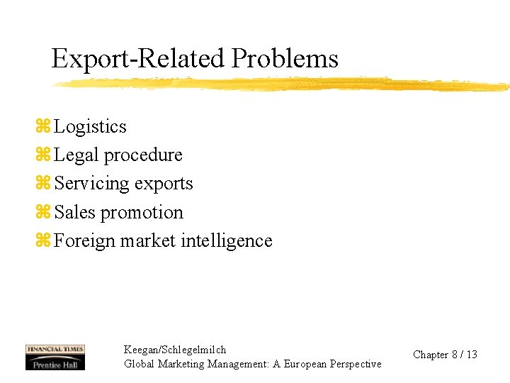 Export-Related Problems z Logistics z Legal procedure z Servicing exports z Sales promotion z