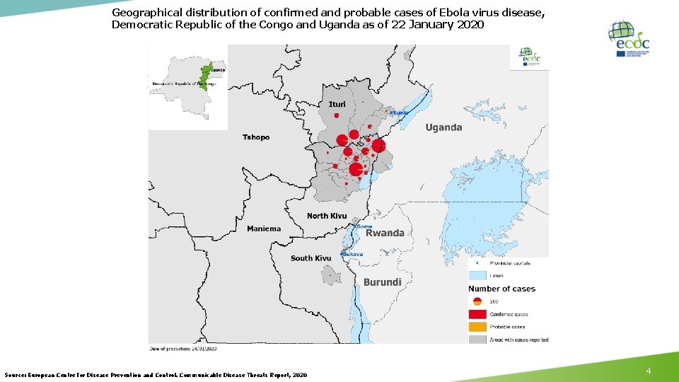 Geographical distribution of confirmed and probable cases of Ebola virus disease, Democratic Republic of