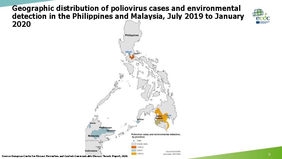 Geographic distribution of poliovirus cases and environmental detection in the Philippines and Malaysia, July