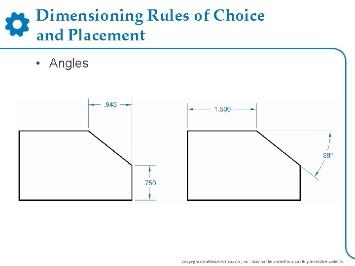 Dimensioning Rules of Choice and Placement • Angles Copyright Goodheart-Willcox Co. , Inc. May Dimensioning Rules of Choice and Placement • Angles Copyright Goodheart-Willcox Co. , Inc. May