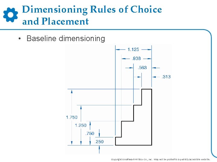 Dimensioning Rules of Choice and Placement • Baseline dimensioning Copyright Goodheart-Willcox Co. , Inc. Dimensioning Rules of Choice and Placement • Baseline dimensioning Copyright Goodheart-Willcox Co. , Inc.
