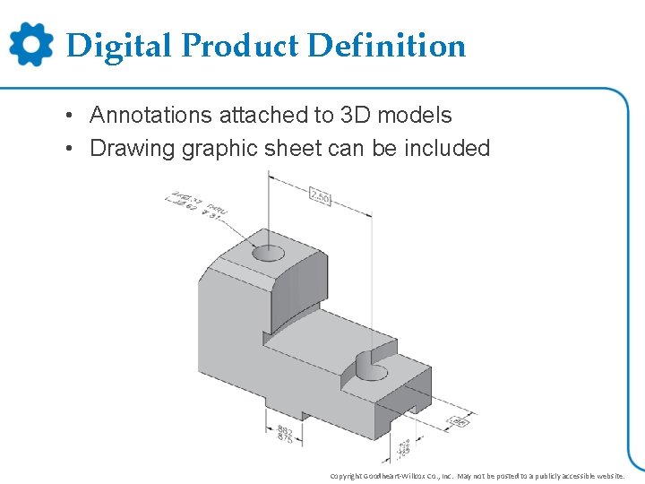 Digital Product Definition • Annotations attached to 3 D models • Drawing graphic sheet