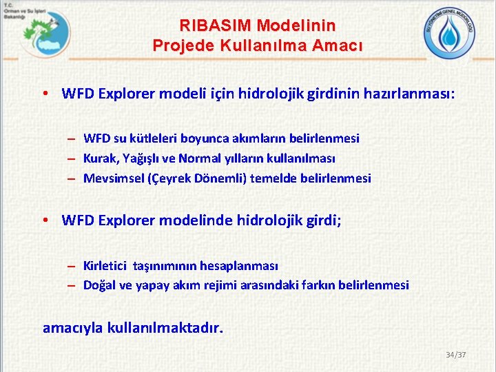 RIBASIM Modelinin Projede Kullanılma Amacı • WFD Explorer modeli için hidrolojik girdinin hazırlanması: –