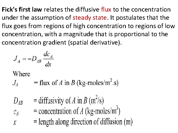 Fick's first law relates the diffusive flux to the concentration under the assumption of