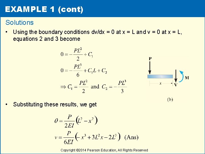 EXAMPLE 1 (cont) Solutions • Using the boundary conditions dv/dx = 0 at x