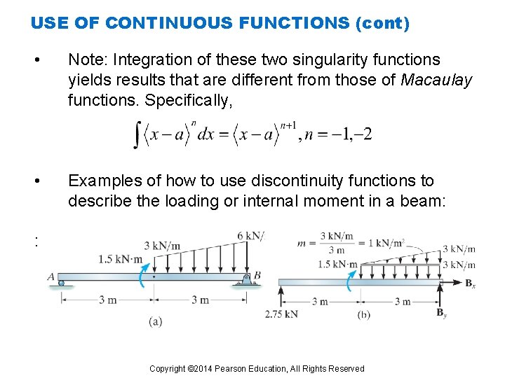 USE OF CONTINUOUS FUNCTIONS (cont) • Note: Integration of these two singularity functions yields