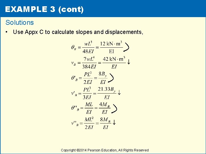 EXAMPLE 3 (cont) Solutions • Use Appx C to calculate slopes and displacements, Copyright