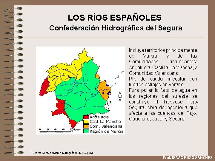 LOS RÍOS ESPAÑOLES Confederación Hidrográfica del Segura Incluye territorios principalmente de Murcia, y de