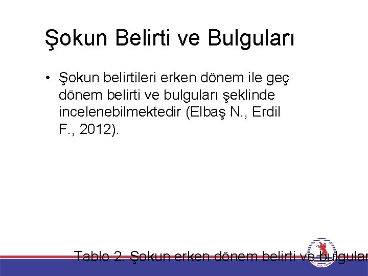 Şokun Belirti ve Bulguları • Şokun belirtileri erken dönem ile geç dönem belirti ve