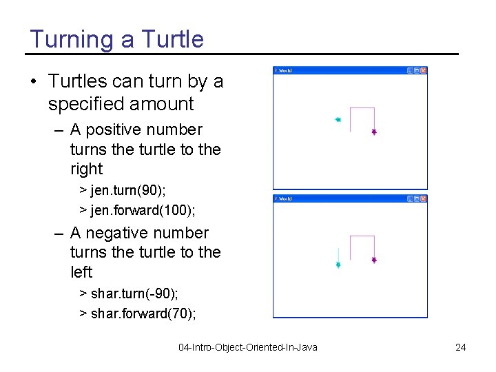 Turning a Turtle • Turtles can turn by a specified amount – A positive