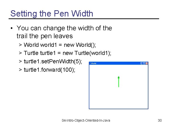 Setting the Pen Width • You can change the width of the trail the