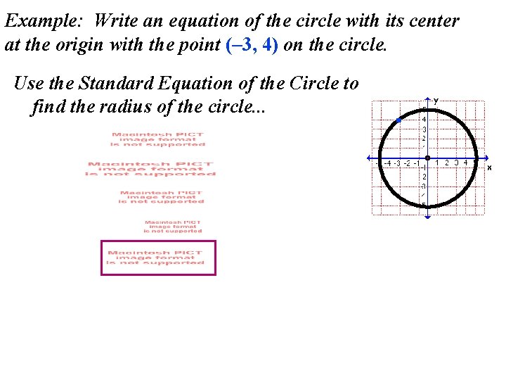 Example: Write an equation of the circle with its center at the origin with