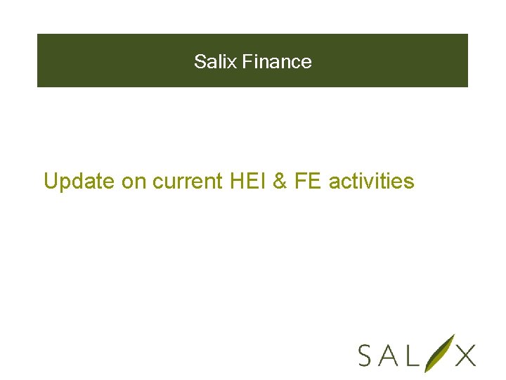 Salix Finance Update on current HEI & FE activities 