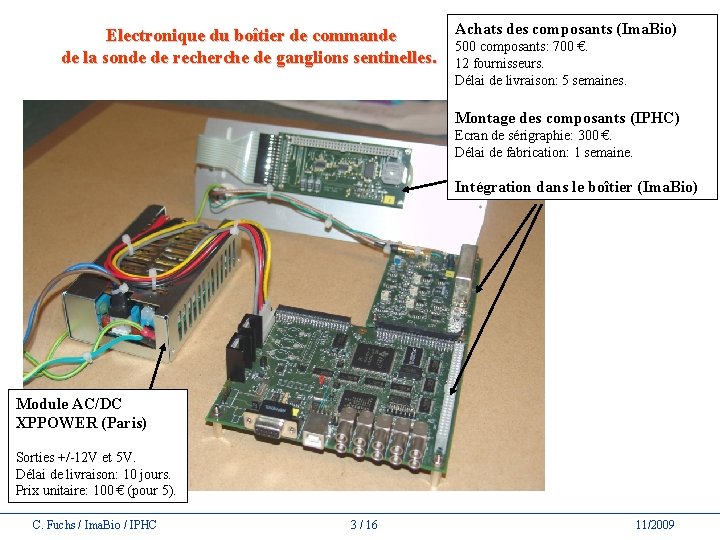 Achats des composants (Ima. Bio) Electronique du boîtier de commande 500 composants: 700 €.