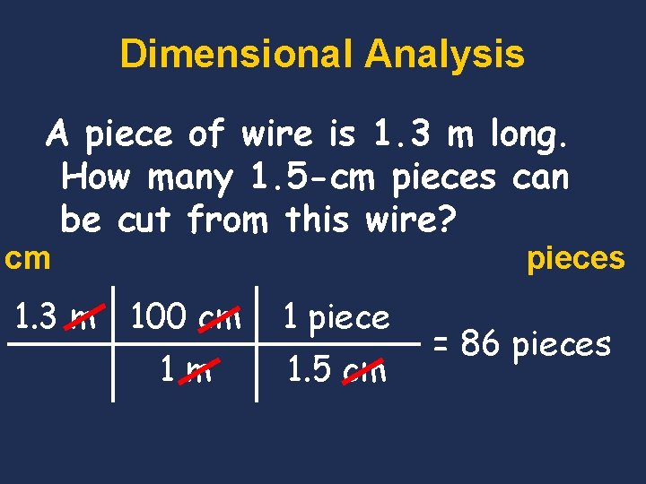 Dimensional Analysis A piece of wire is 1. 3 m long. How many 1.