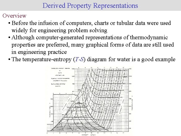 Derived Property Representations Overview • Before the infusion of computers, charts or tubular data