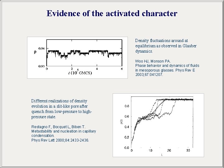 Evidence of the activated character Density fluctuations around at equilibrium as observed in Glauber