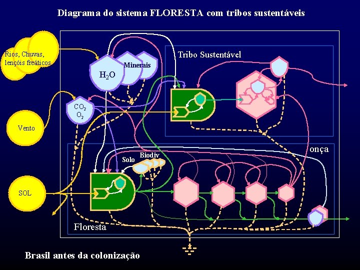 Diagrama do sistema FLORESTA com tribos sustentáveis Tribo Sustentável Rios, Chuvas, lençóis freáticos Minerais