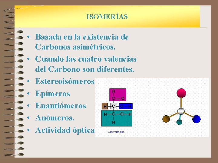 ISOMERÍAS • Basada en la existencia de Carbonos asimétricos. • Cuando las cuatro valencias