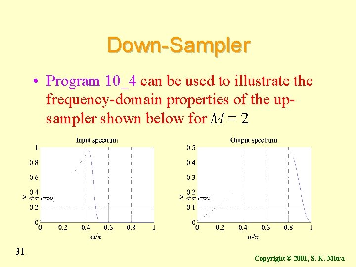 Down-Sampler • Program 10_4 can be used to illustrate the frequency-domain properties of the