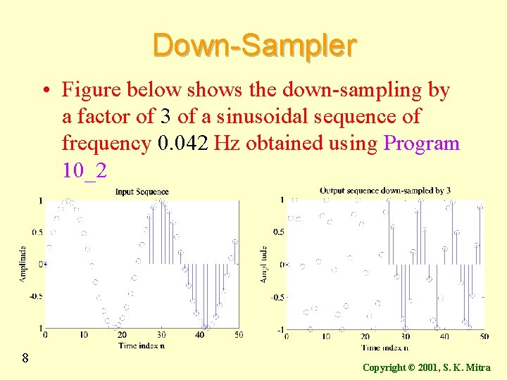 Down-Sampler • Figure below shows the down-sampling by a factor of 3 of a Down-Sampler • Figure below shows the down-sampling by a factor of 3 of a