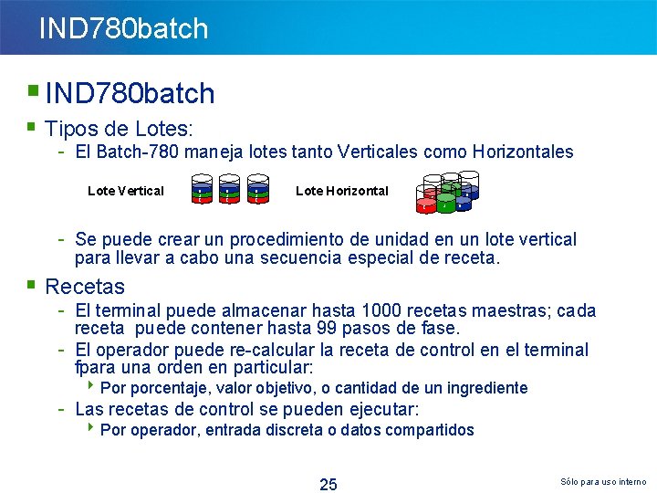 IND 780 batch § Tipos de Lotes: - El Batch-780 maneja lotes tanto Verticales