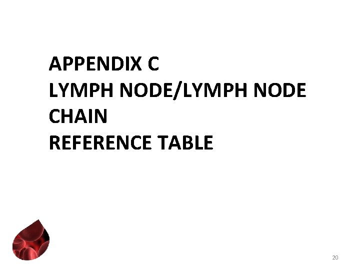 APPENDIX C LYMPH NODE/LYMPH NODE CHAIN REFERENCE TABLE 20 