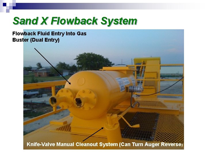 Sand X Flowback System Flowback Fluid Entry Into Gas Buster (Dual Entry) Knife-Valve Manual